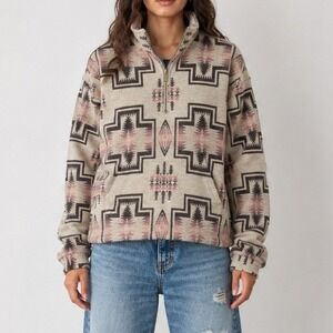 Pendleton Harding Chamois Grey Southwestern Cotton Quarter Zip Pullover Small